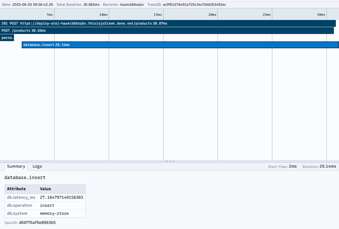 Trace waterfall view