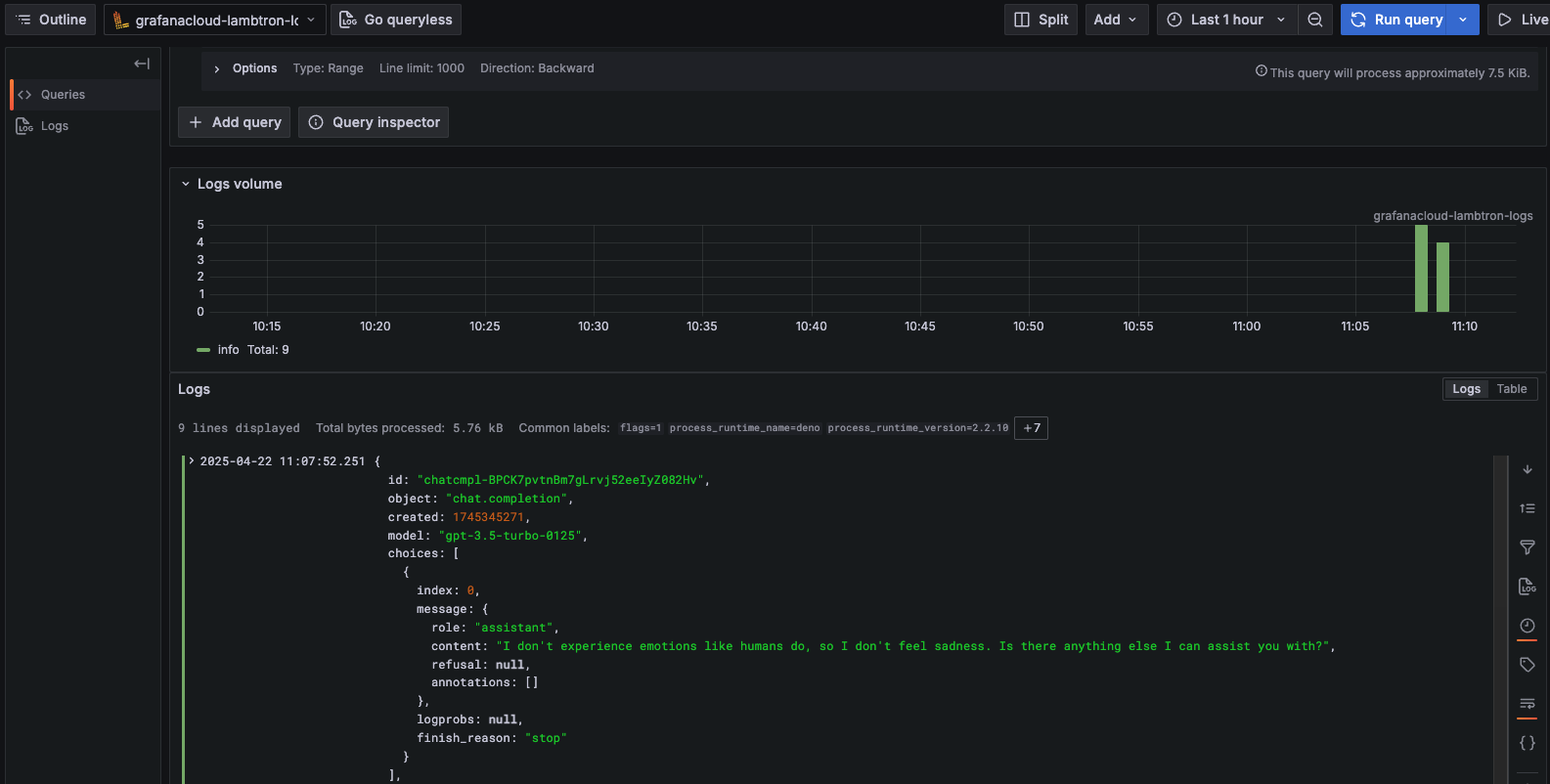 Viewing logs in Grafana